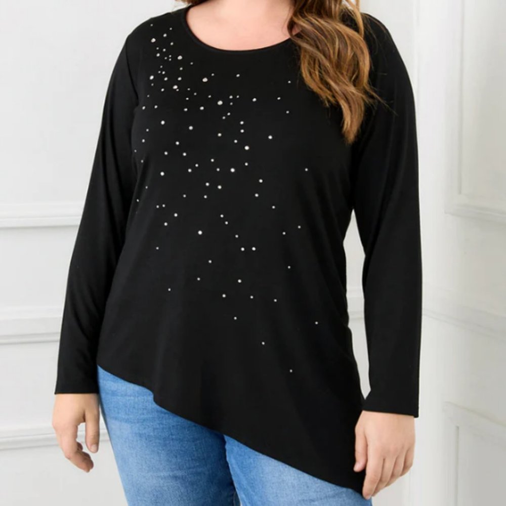 Plus Size Embellished Asymmetric Top